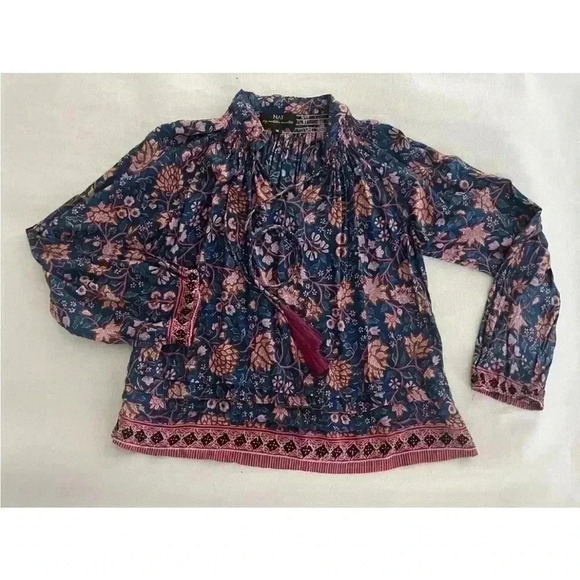 NAT Natalie Martin Size Medium Lola Blue Floral Blouse Bohemian Boho - Picture 1 of 9